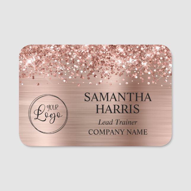 Glittery Rose Gold Foil Logo Company Name Tag (Front)