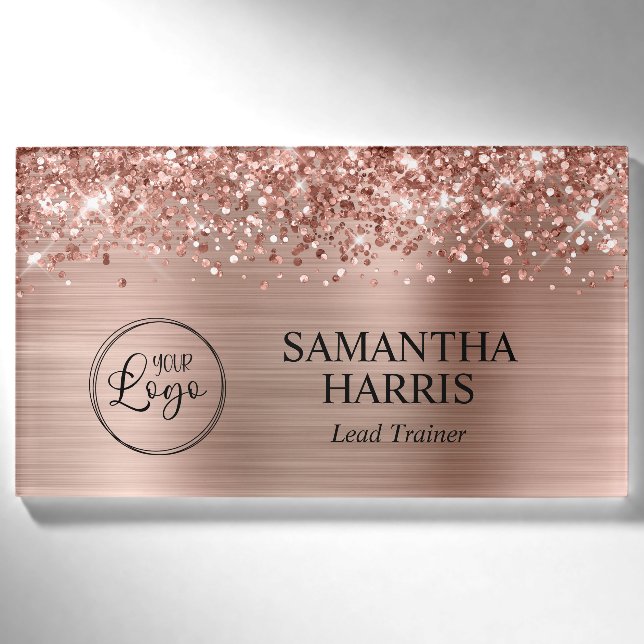 Glittery Rose Gold Foil Logo Name Tag (Front)