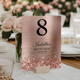 Glittery Rose Gold Foil Mis XV Anos Table Number