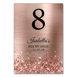 Glittery Rose Gold Foil Mis XV Anos Table Number