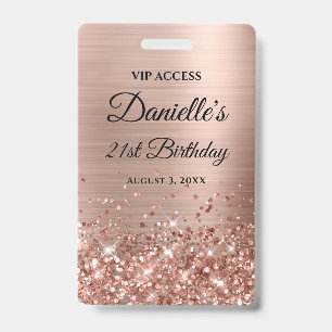 Glittery Rose Gold Foil Modern 21st Birthday Badge