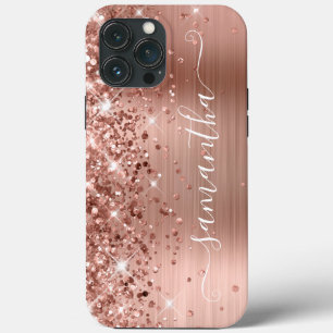 Glittery Rose Gold Foil Modern Girly Signature iPhone 13 Pro Max Case