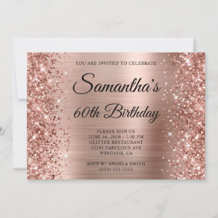 Glittery Rose Gold Foil Monogram 60th Birthday Invitation