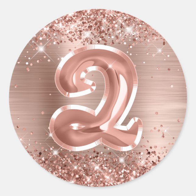 Glittery Rose Gold Foil Number 2 Birthday Classic Round Sticker (Front)