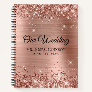 Glittery Rose Gold Foil Our Wedding Guest Notebook