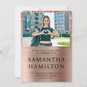 Glittery Rose Gold Foil Photo Graduation Announcement