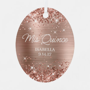 Glittery Rose Gold Foil Quinceañera Dress Photo Metal Ornament