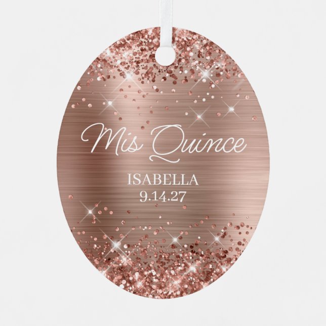 Glittery Rose Gold Foil Quinceañera Dress Photo Metal Ornament (Front)