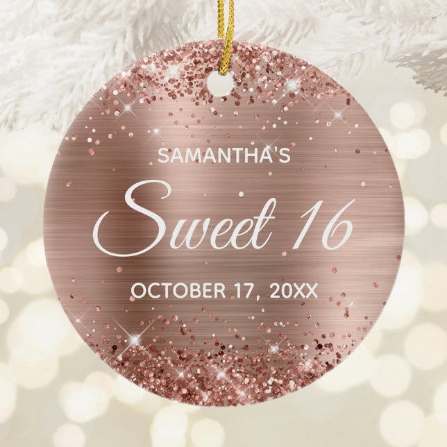 Glittery Rose Gold Foil Sweet 16 Birthday Ceramic Ornament (Glittery Rose Gold Foil Sweet 16 Birthday Ceramic Ornament)