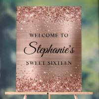 Glittery Rose Gold Foil Sweet Sixteen Welcome