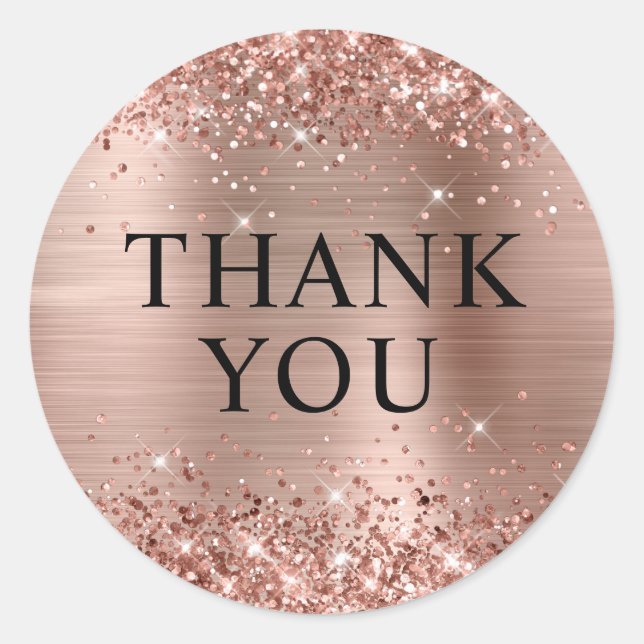 Glittery Rose Gold Foil Thank You Classic Round Sticker (Front)