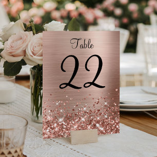 Glittery Rose Gold Foil Wedding Table Number