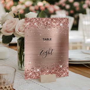 Glittery Rose Gold Foil Wedding Table Number