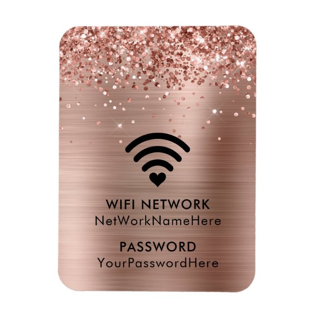 Glittery Rose Gold Foil WiFi Network and Password Magnet (Vertical)