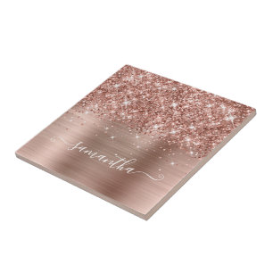 Glittery Rose Gold Girly Signature Calligraphy Tile