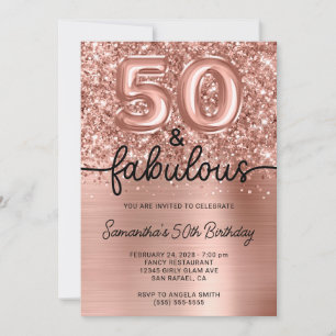 Glittery Rose Gold Glam 50 and Fabulous Invitation
