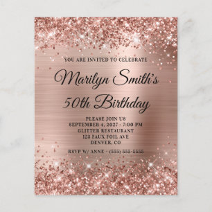 Glittery Rose Gold Glam 50th Birthday Invite