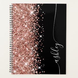 Glittery Rose Gold Glam Black Élégant Script