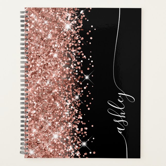 Glittery Rose Gold Glam Black Élégant Script (Devant)