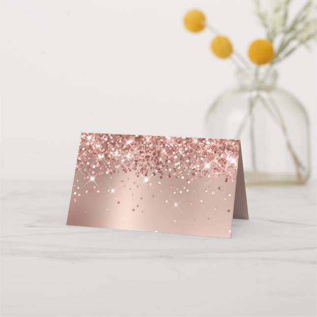 Glittery Rose Gold Glam Gradient Blank Place Card (Back)