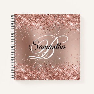Glittery Rose Gold Glam Gradient Monogram Notebook