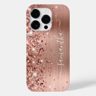 Glittery Rose Gold Glam Modern Girly Signature Case-Mate iPhone 14 Pro Case