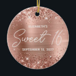 Glittery Rose Gold Glam Modern Sweet 16 Photo Ceramic Ornament<br><div class="desc">Create your own sweet sixteen 16th birthday circle ceramic ornament for your daughter. Customize the casual all caps or fancy modern monoline script font style and colour. The digital art background features a faux rose gold glitter and blush pink ombre foil that prints like a photo. On the backside, add...</div>