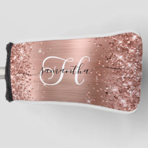 Glittery Rose Gold Glam Monogram Golf Head Cover