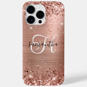 Glittery Rose Gold Glam Monogrammed Case-Mate iPhone 14 Pro Max Case