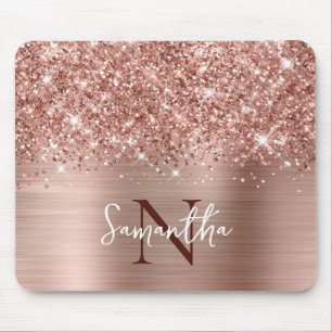 Glittery Rose Gold Glam Monogrammed Mouse Pad