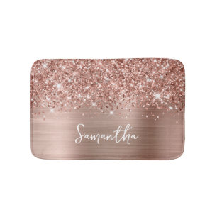Glittery Rose Gold Glam Name Bath Mat