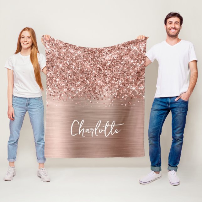 Glittery Rose Gold Glam Name Fleece Blanket (In Situ)