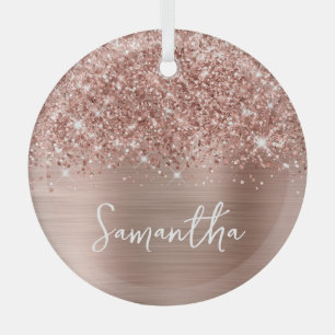 Glittery Rose Gold Glam Name Glass Ornament