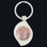 Glittery Rose Gold Glam Name Keychain<br><div class="desc">Customize the modern handwritten style script to create your own decorative keychain. Add a monogram initial to create a first name initial combination. Girly faux blush pink and rose gold glitter and brushed metal foil digital art (it will print like a photo on your modern design). Replace the placeholder photo...</div>
