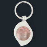 Glittery Rose Gold Glam Name Keychain<br><div class="desc">Customize the modern handwritten style script to create your own decorative keychain. Add a monogram initial to create a first name initial combination. Girly faux blush pink and rose gold glitter and brushed metal foil digital art (it will print like a photo on your modern design). Replace the placeholder photo...</div>
