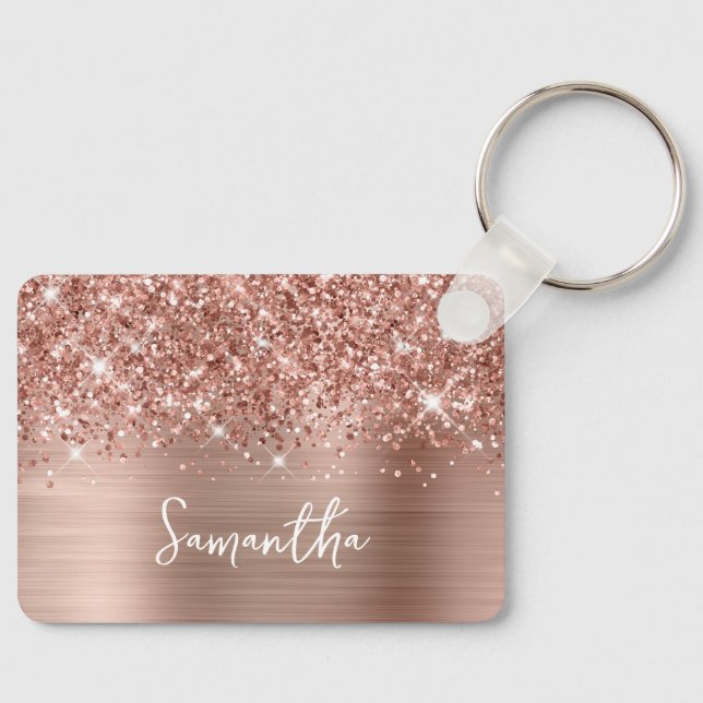 Glittery Rose Gold Glam Name Keychain (Front)