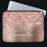 Glittery Rose Gold Glam Name Laptop Sleeve<br><div class="desc">Customize the modern handwritten style script to create your own laptop sleeve.
Add a monogram initial to create a first name initial combination.
Girly faux blush pink and rose gold glitter and brushed metal foil digital art that will print like a photo on your gift.</div>