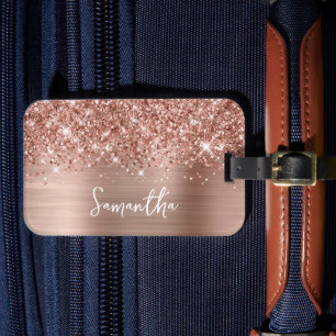 Glittery Rose Gold Glam Name Luggage Tag