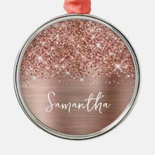 Glittery Rose Gold Glam Name Metal Ornament