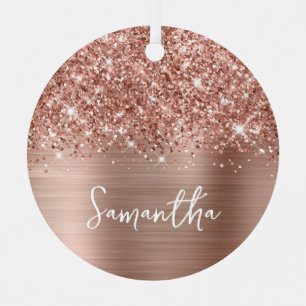 Glittery Rose Gold Glam Name Metal Ornament