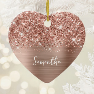 Glittery Rose Gold Glam Name Photo Ceramic Ornament
