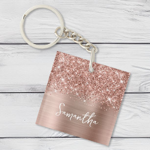 Glittery Rose Gold Glam Name Photo Keychain