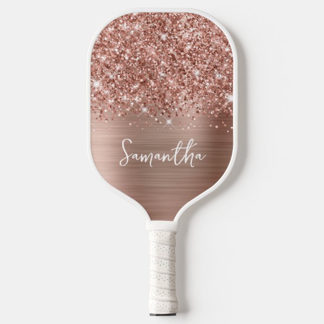 Glittery Rose Gold Glam Name Pickleball Paddle (Front)