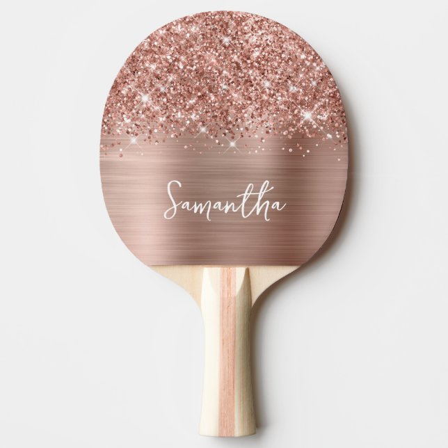 Glittery Rose Gold Glam Name Ping Pong Paddle (Front)