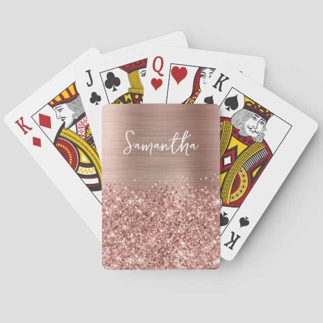 Glittery Rose Gold Glam Name Playing Cards (Back)