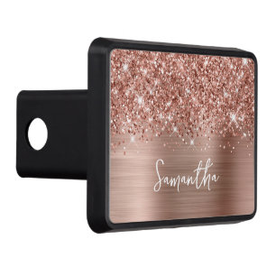 Glittery Rose Gold Glam Name Trailer Hitch Cover