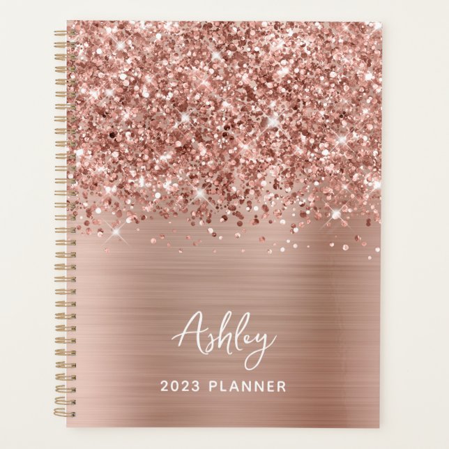Glittery Rose Gold Glam Personalized 2023 Planner (Front)