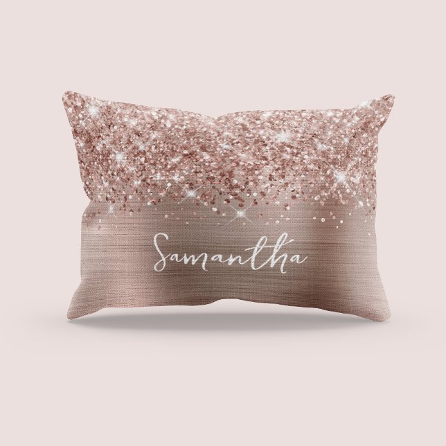 Glittery Rose Gold Glam Script Name Accent Pillow (Glittery Rose Gold Glam Script Name Accent Pillow)