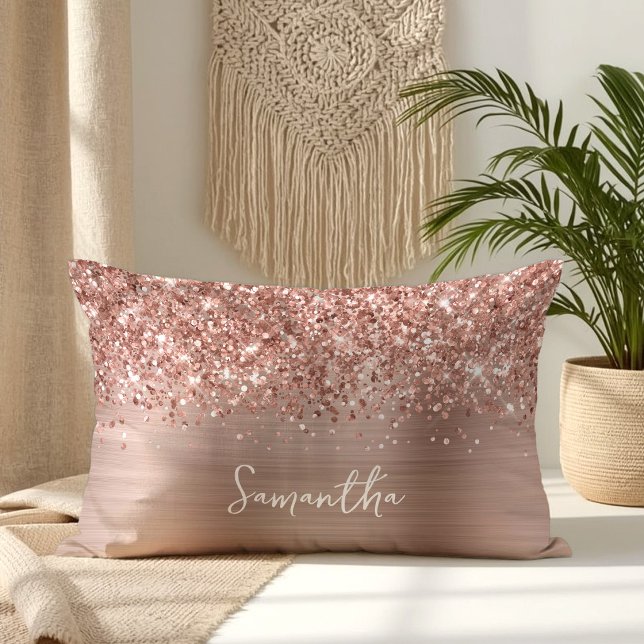 Glittery Rose Gold Glam Script Name Lumbar Pillow (Glittery Rose Gold Glam Script Name Lumbar Pillow)