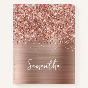 Glittery Rose Gold Glam Script Name Notebook
